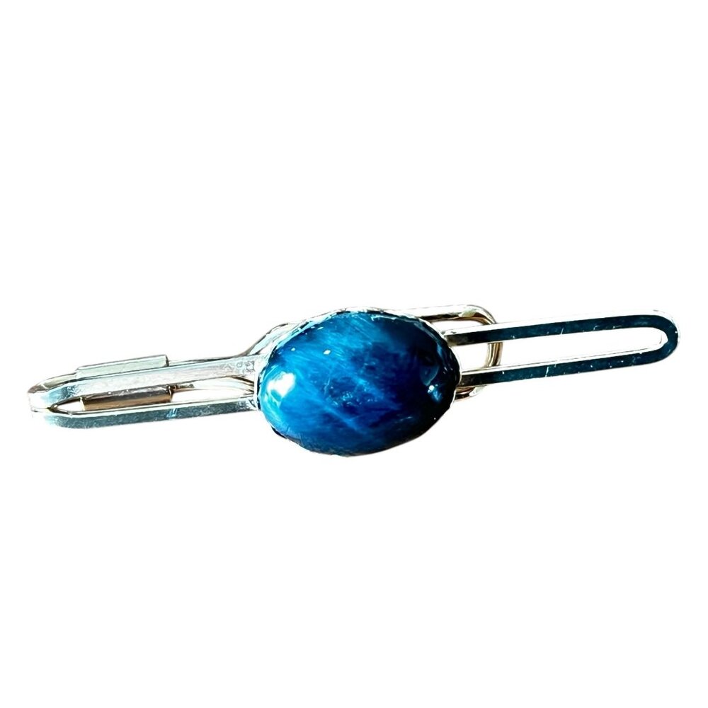 Vintage Gold-Tone Tie Clip Black Stone is blueish in Sun 2.5” Long - Picture 2 of 5